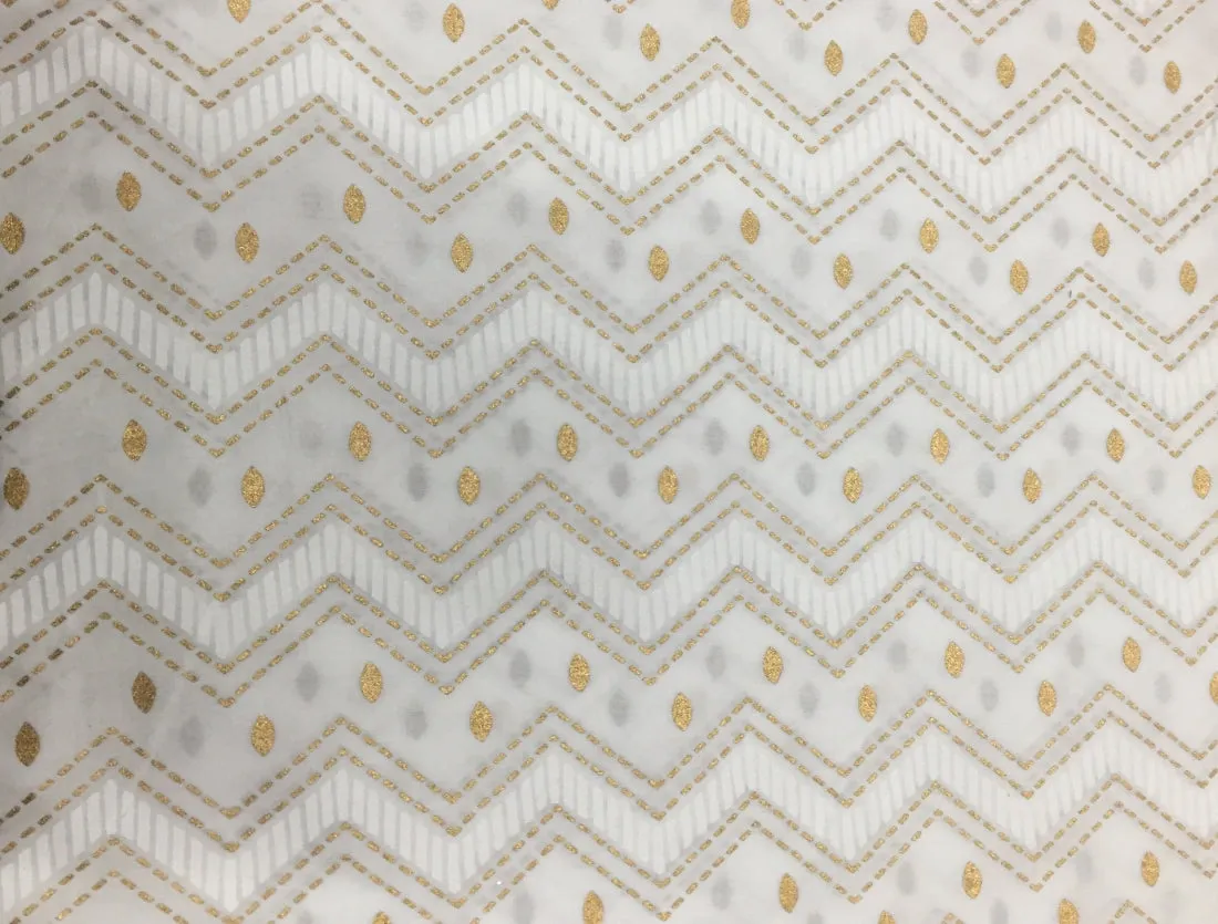 100% Cotton Printed White with golden jacquard Fabric 44" wide sold by the yard [8725]