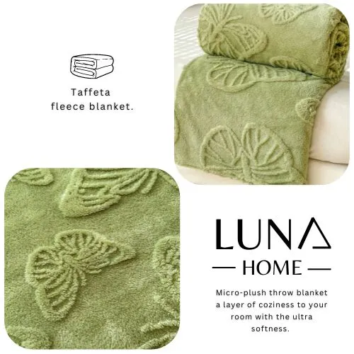 3D Imitation Butterfly Fleece Soft Blanket, Green color.