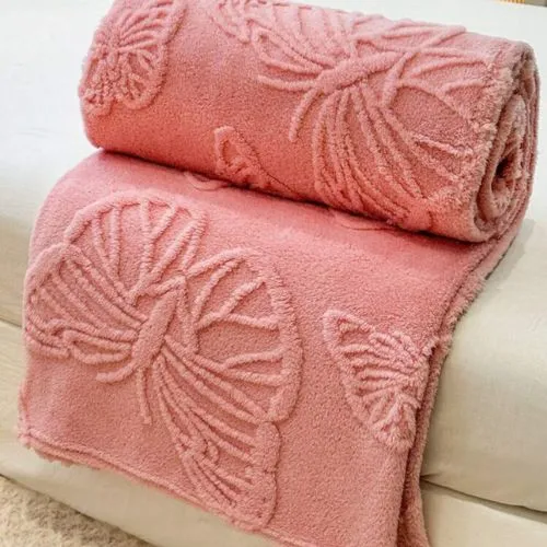 3D Imitation Butterfly Fleece Soft Blanket, Old Pink color.