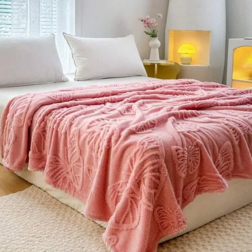 3D Imitation Butterfly Fleece Soft Blanket, Old Pink color.