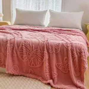 3D Imitation Butterfly Fleece Soft Blanket, Old Pink color.