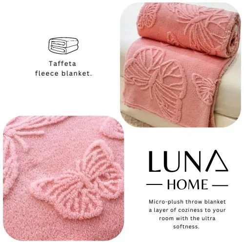 3D Imitation Butterfly Fleece Soft Blanket, Old Pink color.