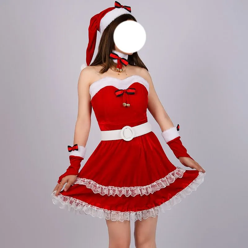 4 Pcs Santa Claus Costume Women Christmas Suit Including Velvet Dress with Hat