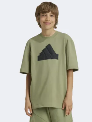 Adidas Future Icons Logo Boys Sportswear T-Shirt Tent Green/Black