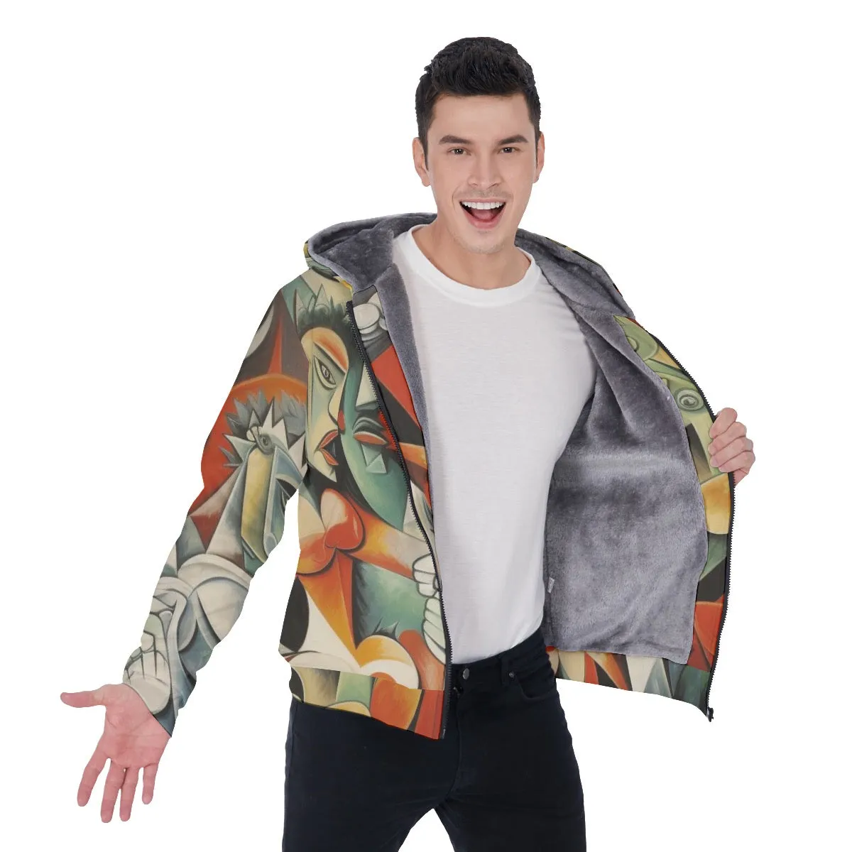 All-Over Print Men's Sherpa Fleece Zip Up Hoodie, people, abstract, print, #25aa6