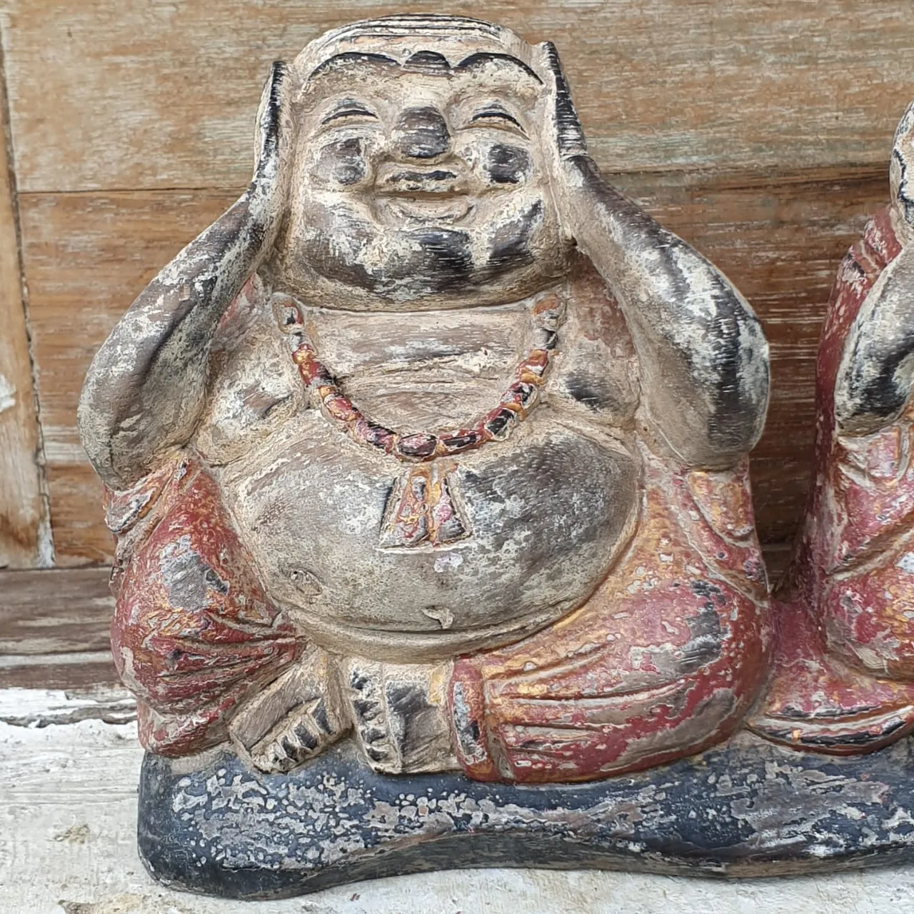 Antique Carved Wooden "See/Speak/Hear No Evil" Buddhas