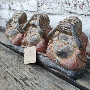 Antique Carved Wooden "See/Speak/Hear No Evil" Buddhas