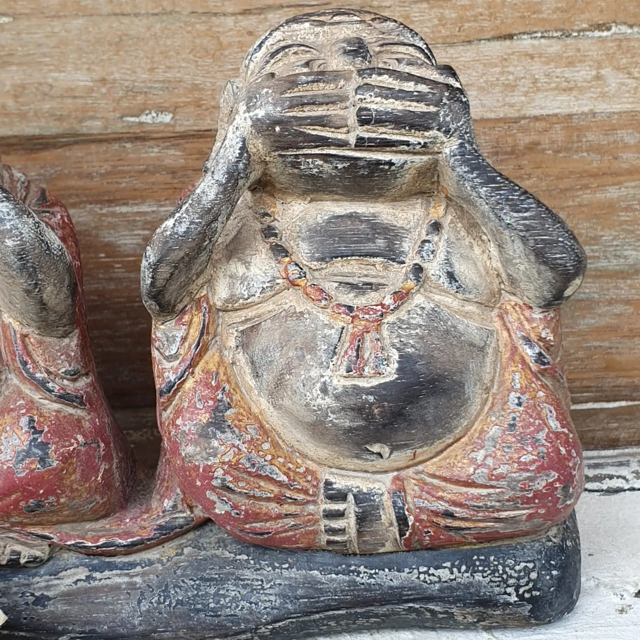 Antique Carved Wooden "See/Speak/Hear No Evil" Buddhas