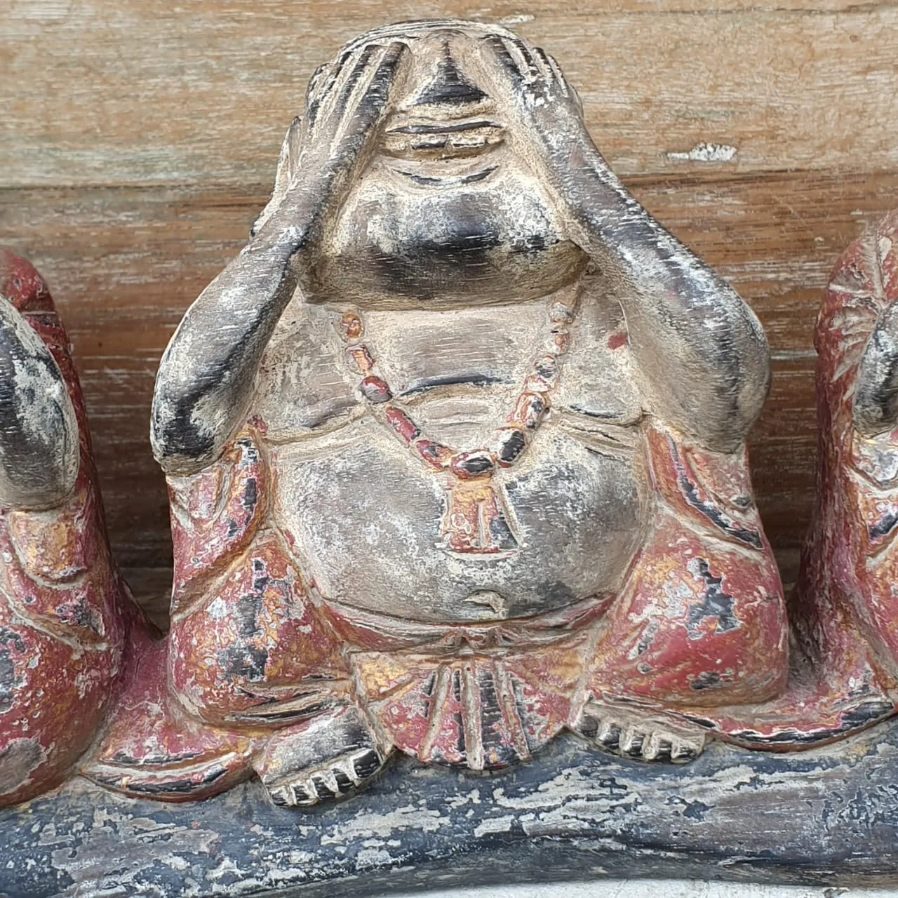 Antique Carved Wooden "See/Speak/Hear No Evil" Buddhas