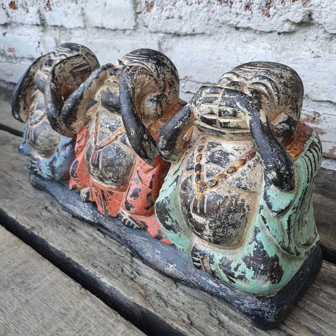 Antique Carved Wooden "See/Speak/Hear No Evil" Buddhas