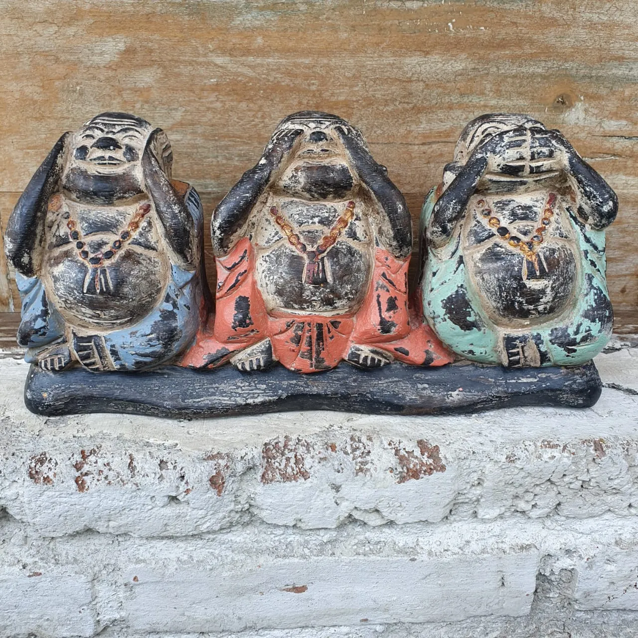 Antique Carved Wooden "See/Speak/Hear No Evil" Buddhas