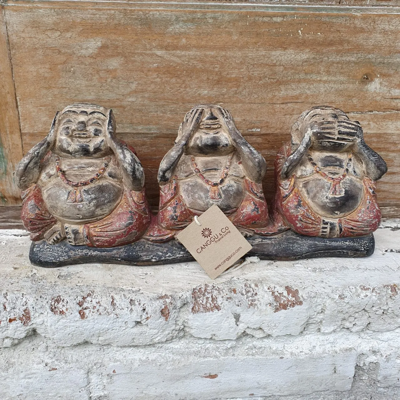 Antique Carved Wooden "See/Speak/Hear No Evil" Buddhas