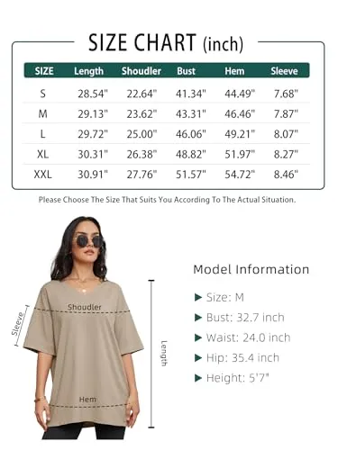 ATHMILE Womens Oversized T Shirts V Neck Tees Half Sleeve Cozy Comfy Tunic 2024 Y2K Tops Casual White