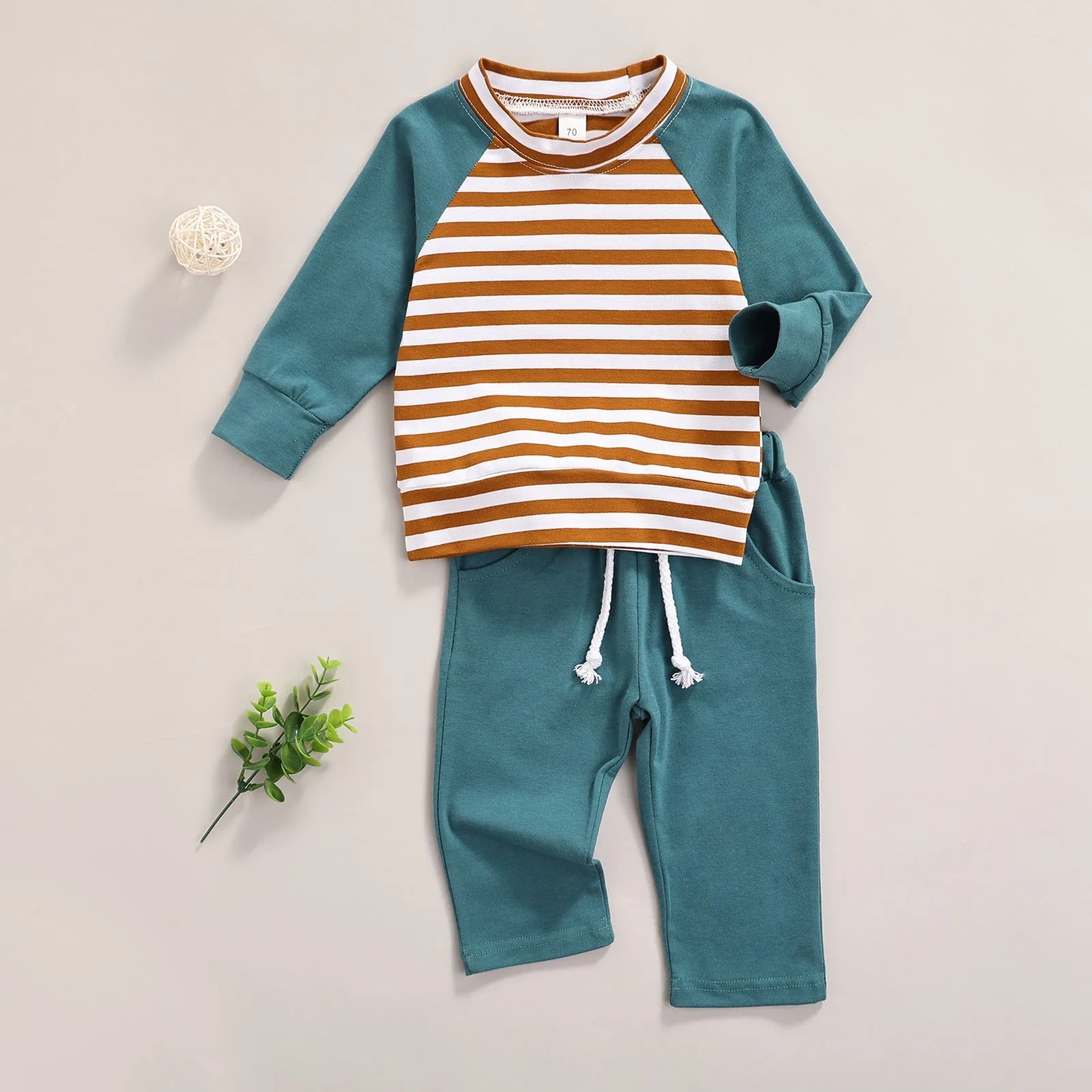 Baby Striped Pattern Contrast Design Hoodies Combo Solid Pants Sets by MyKids-USA™