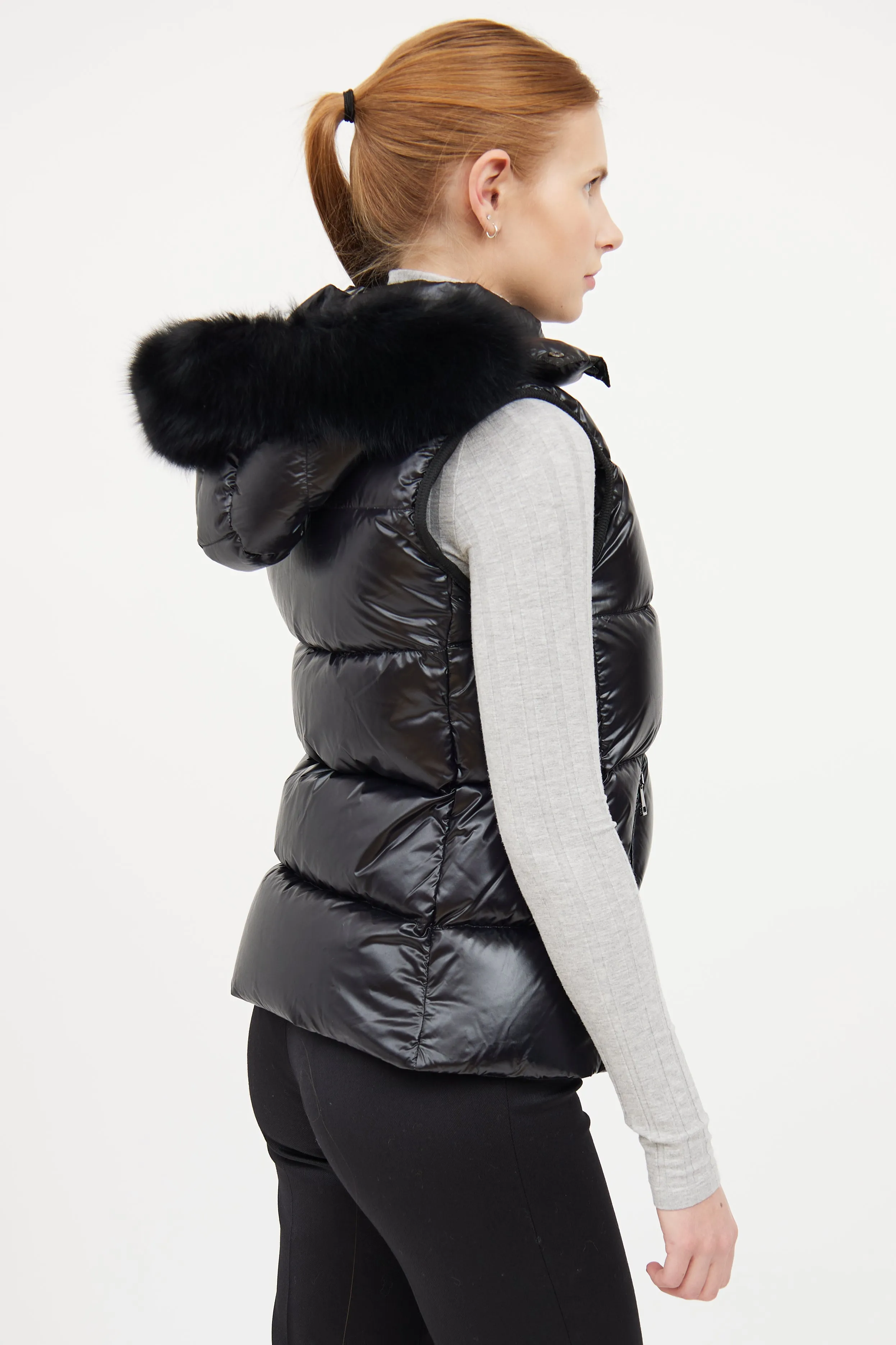 Black Balabio Fur Hooded Puffer Vest