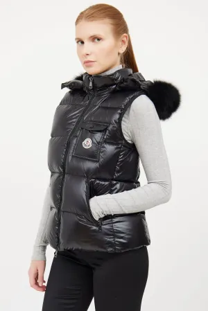 Black Balabio Fur Hooded Puffer Vest