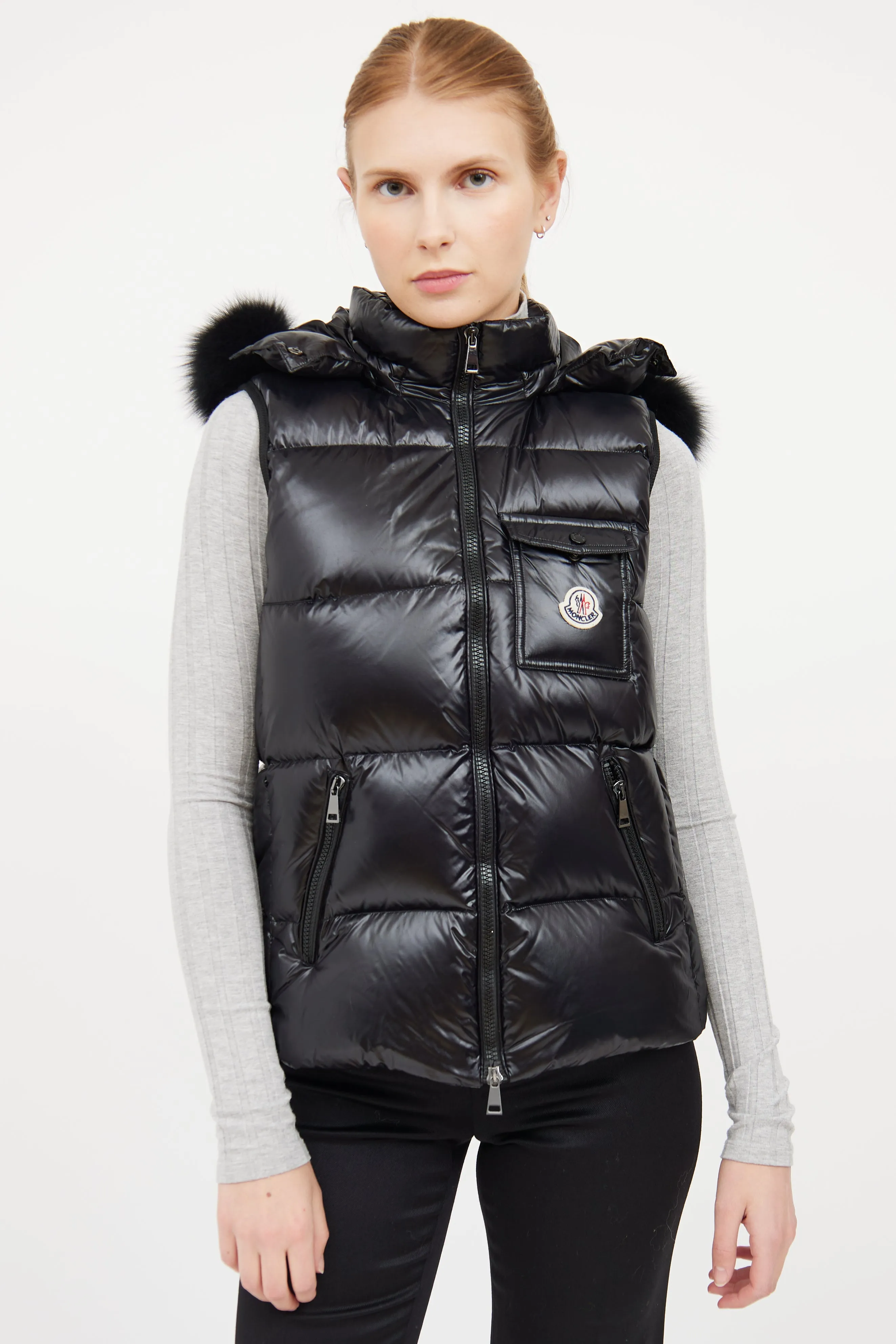 Black Balabio Fur Hooded Puffer Vest