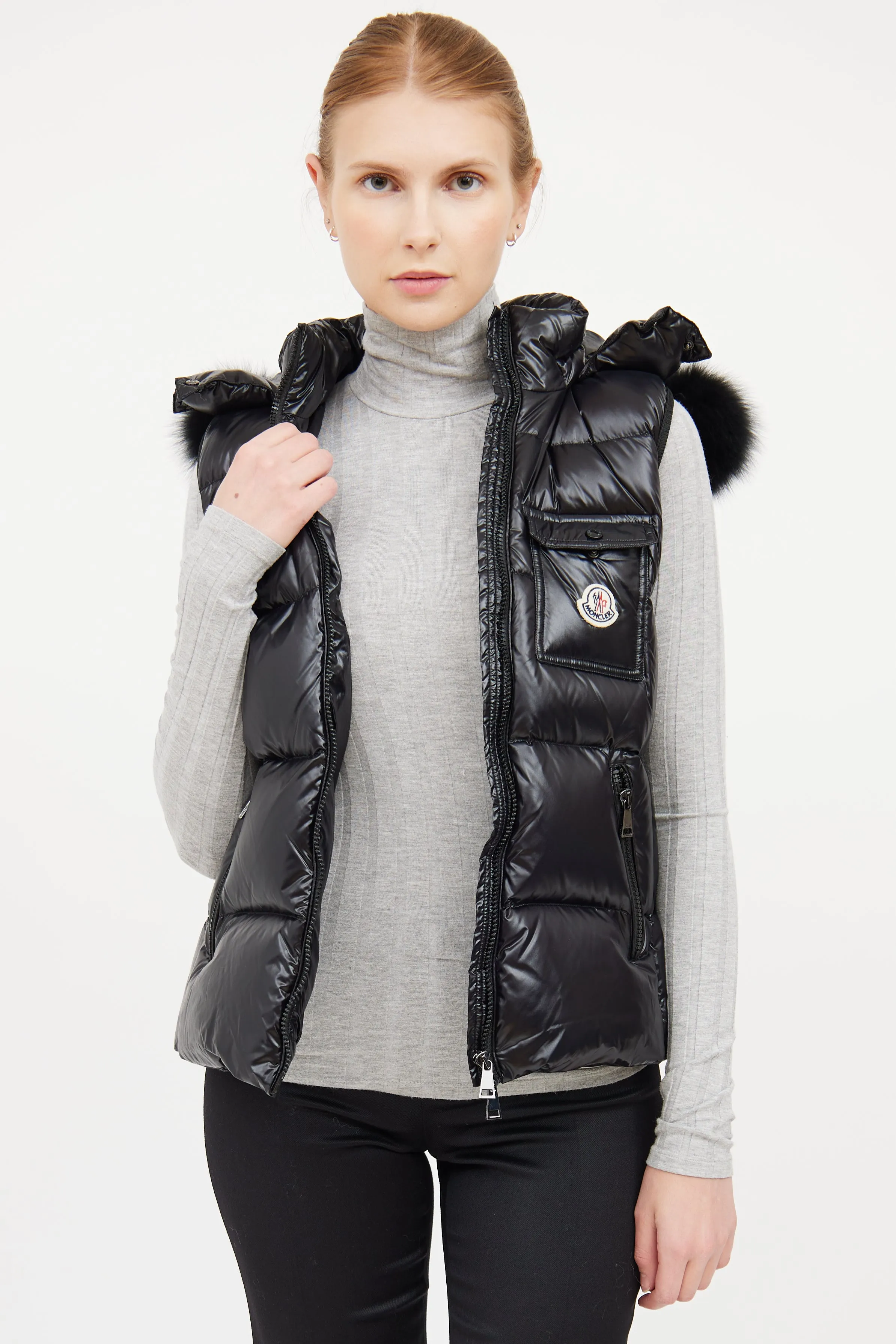 Black Balabio Fur Hooded Puffer Vest