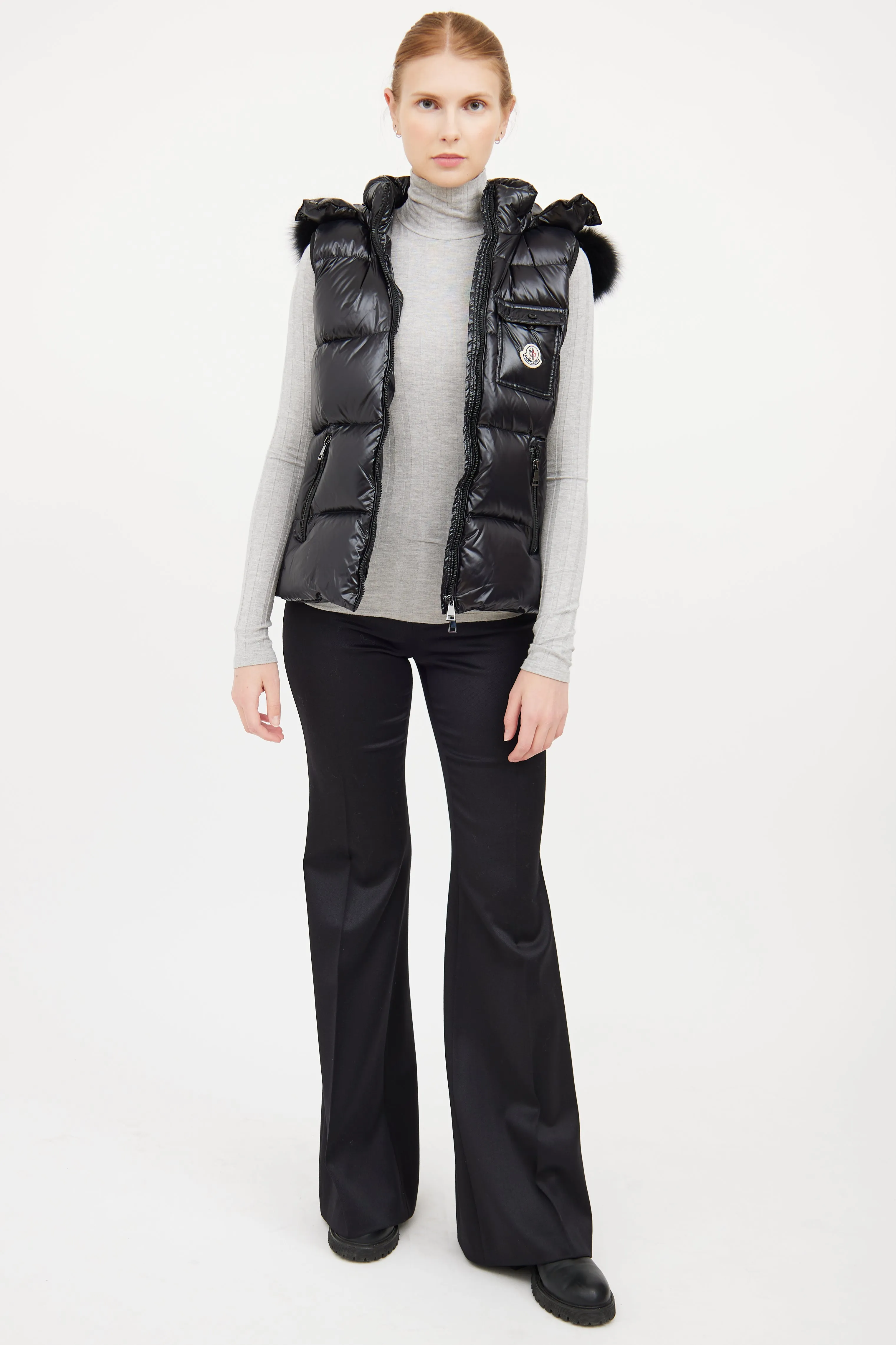 Black Balabio Fur Hooded Puffer Vest