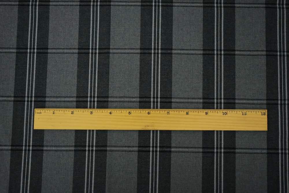 Black-Gray Polyester Wool Blend Plaid Shirting Woven Fabric