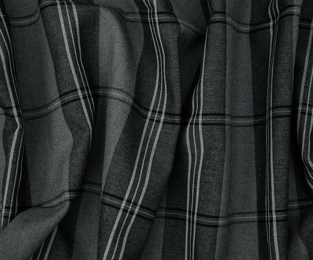 Black-Gray Polyester Wool Blend Plaid Shirting Woven Fabric