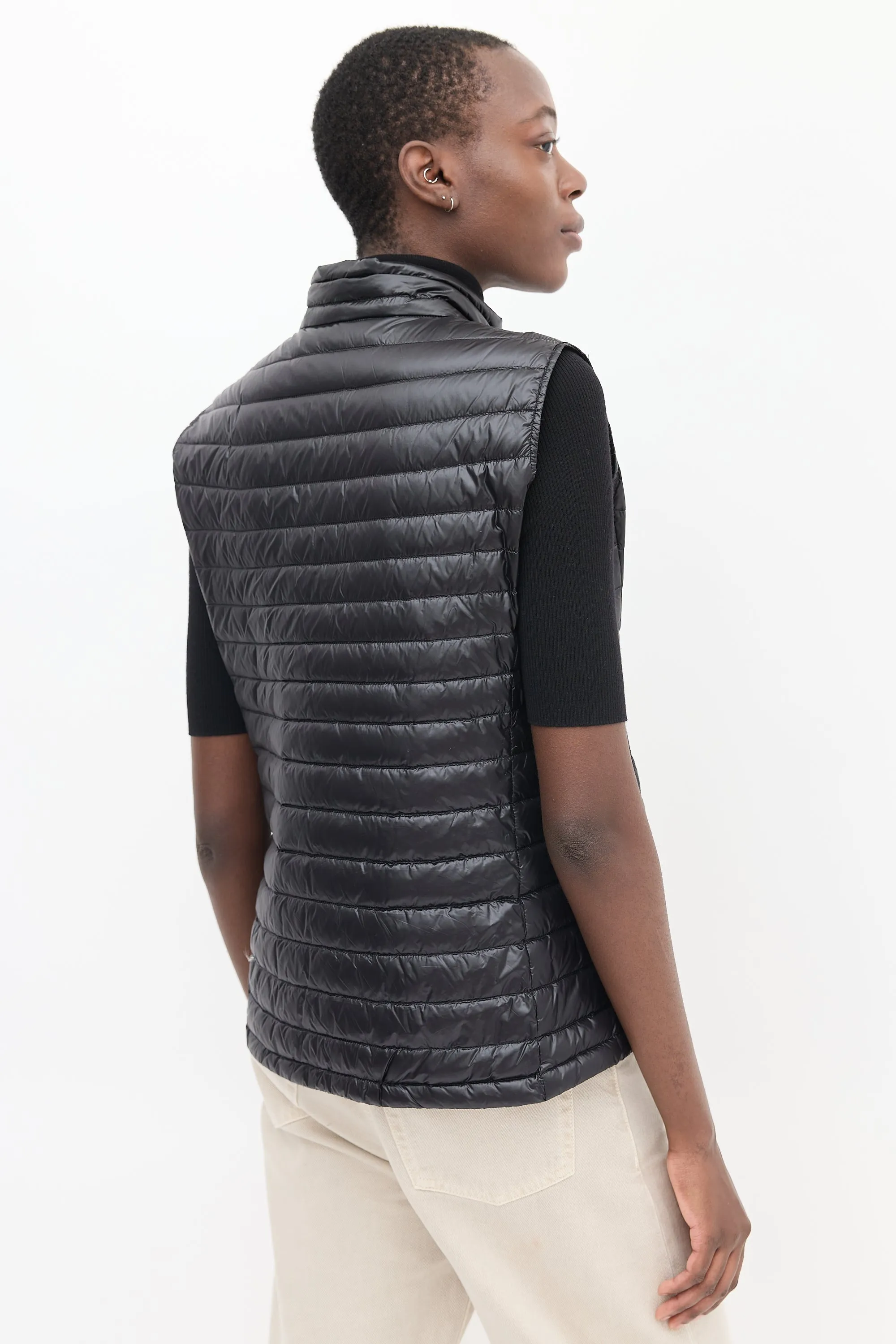 Black Nylon Quilted Down Vest