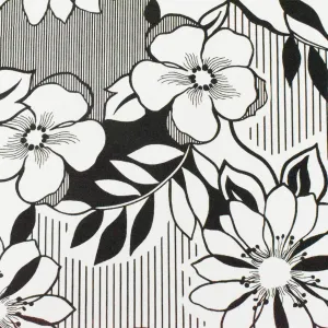 Black-White Floral Printed Stretch Cotton Spandex Poplin Woven Fabric