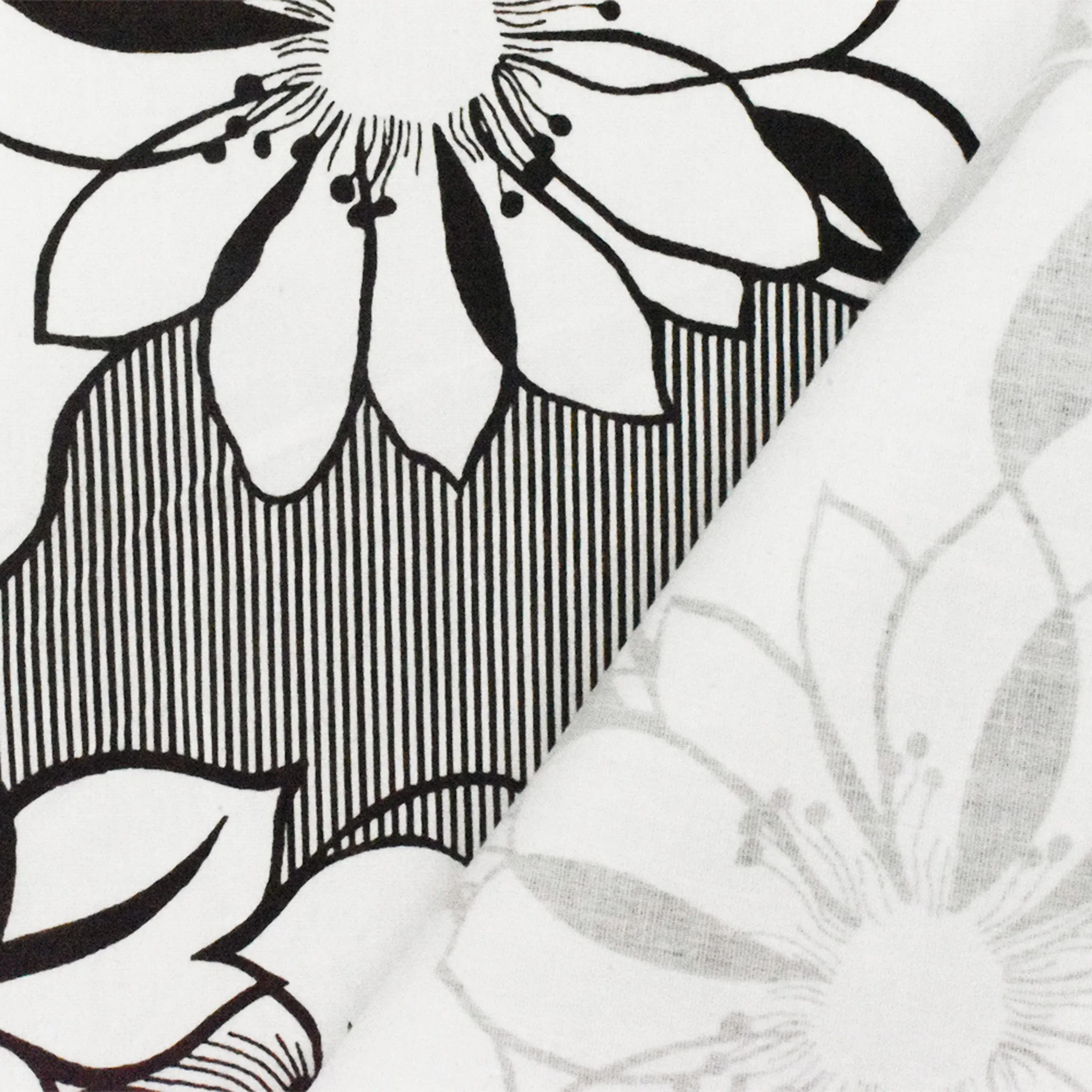 Black-White Floral Printed Stretch Cotton Spandex Poplin Woven Fabric