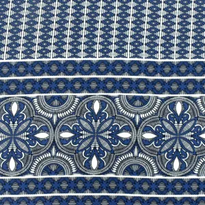 Blue-Ivory-Navy Famous Designer Moroccan Print Rayon Crepe Faille Fabric