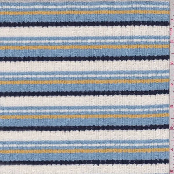 Blue Multi Stripe Pointelle Tshirt Knit Fabric