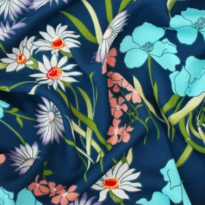 Blue-Pink-Multi Floral Printed Crepe Momie Georgette Woven Fabric