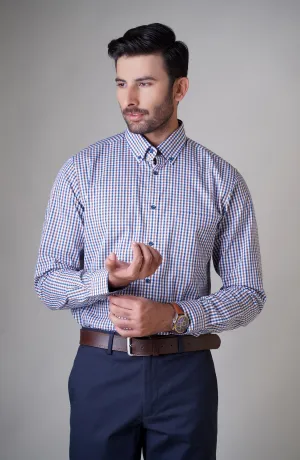 Blue/Brown Full Sleeves Cotton Shirt