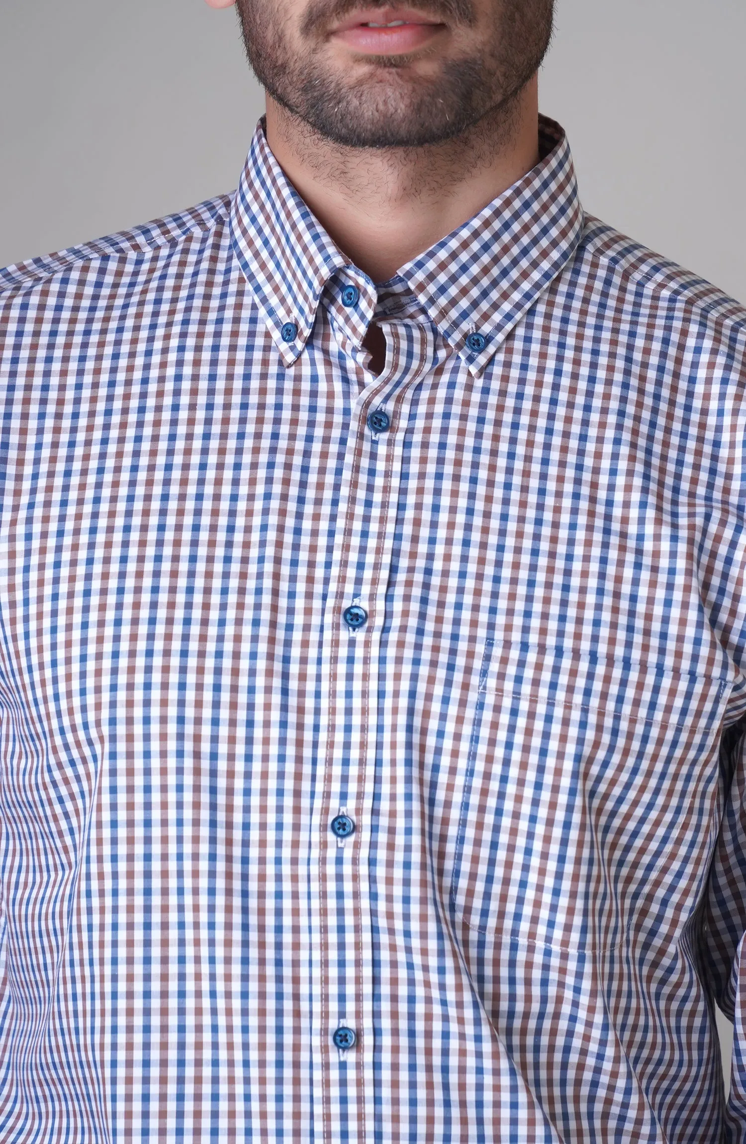 Blue/Brown Full Sleeves Cotton Shirt