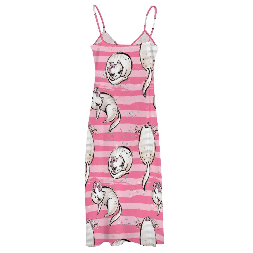 Cats Pink Spaghetti Strap Ankle-Length Dress Long dress