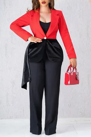 Classic Colorblock Velvet Blazer & Pants Set