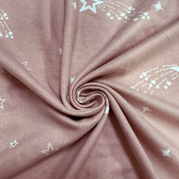 Clay and White Star Print Brushed Jersey Knit Fabric