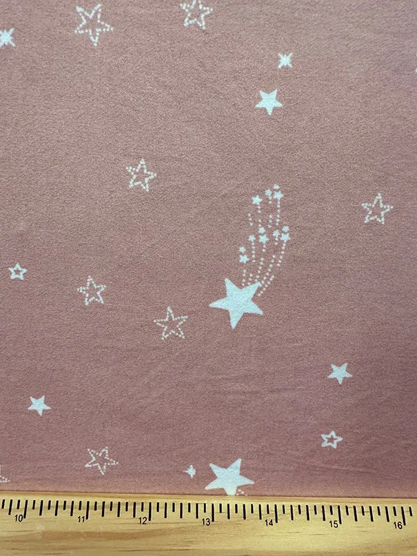 Clay and White Star Print Brushed Jersey Knit Fabric