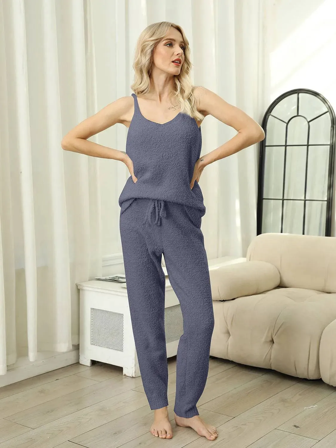 Cozy Acrylic V-Neck Cami and Pants Set