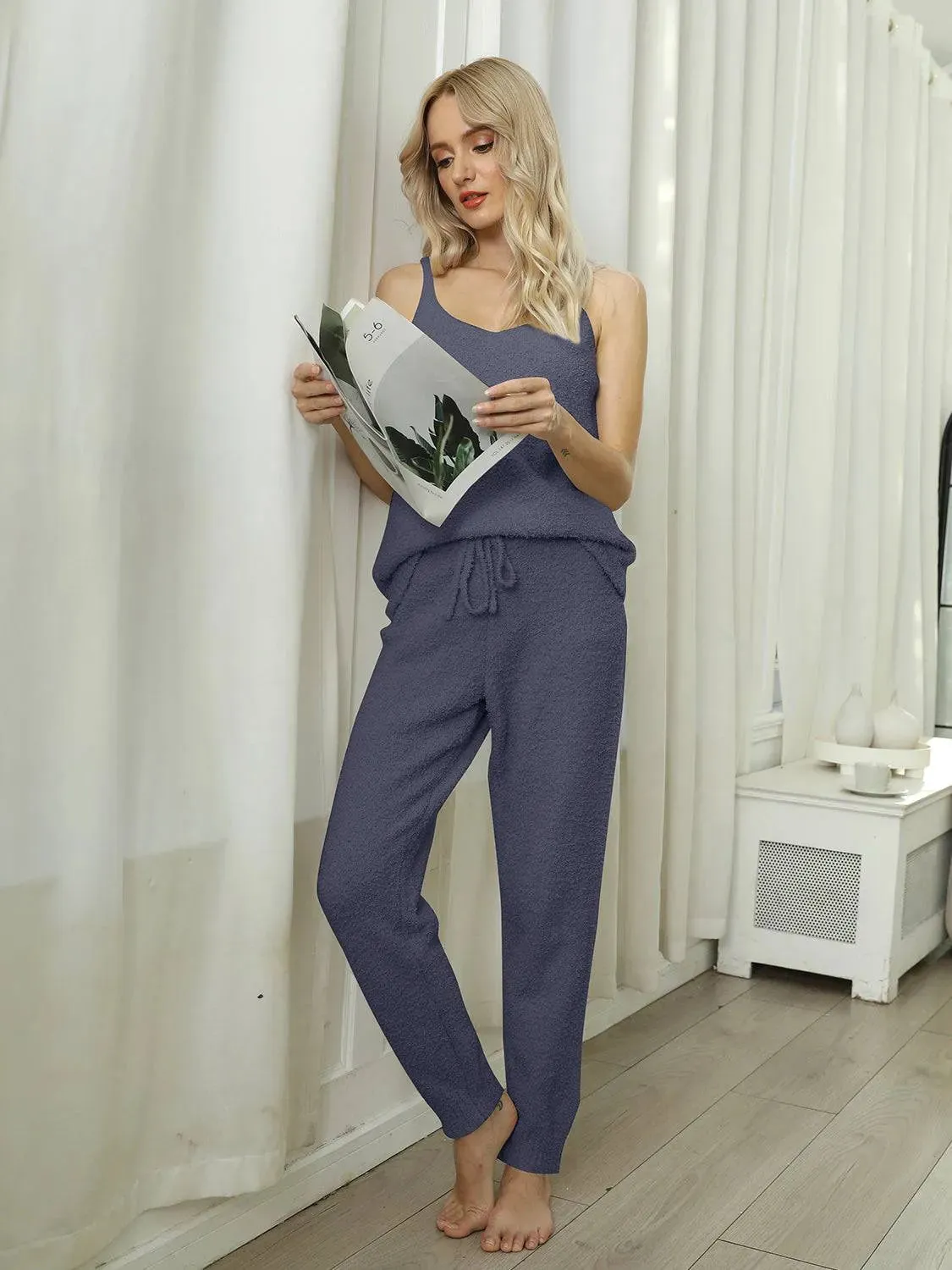 Cozy Acrylic V-Neck Cami and Pants Set