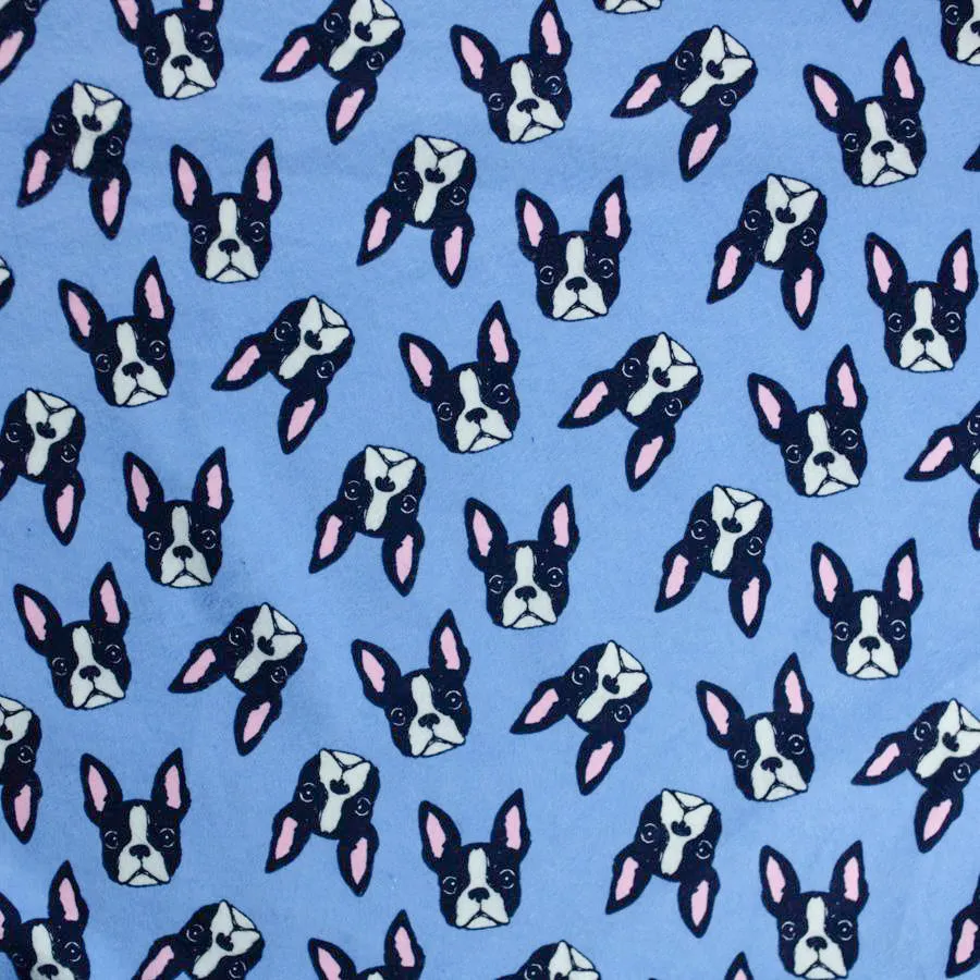 Dogs on Blue Printed Flannelette