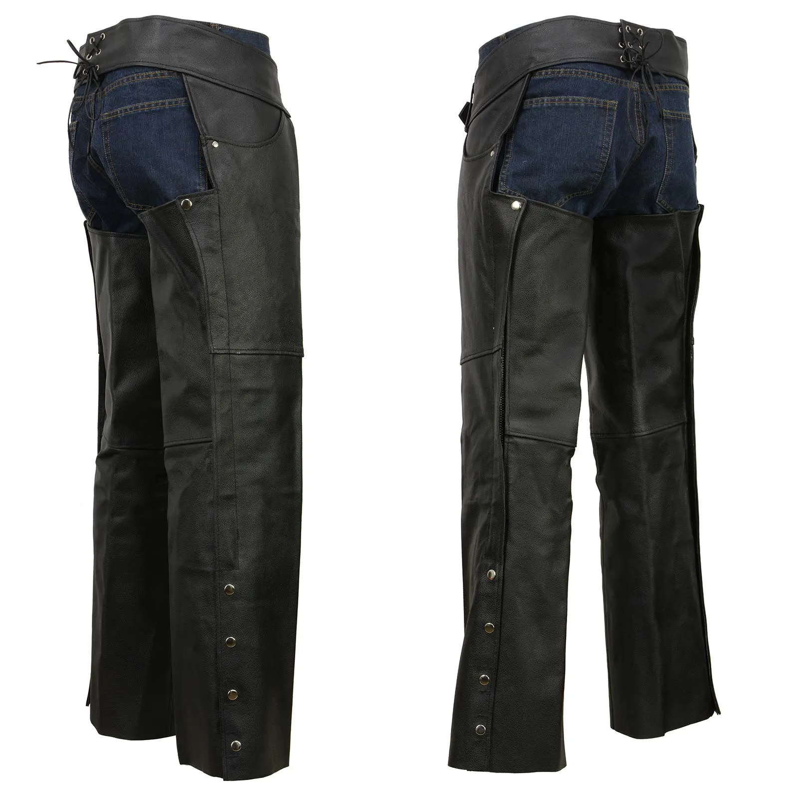 Event Leather EL1101 Black Real Leather Motorcycle Chaps for Men - Premium Leather Riding Chaps