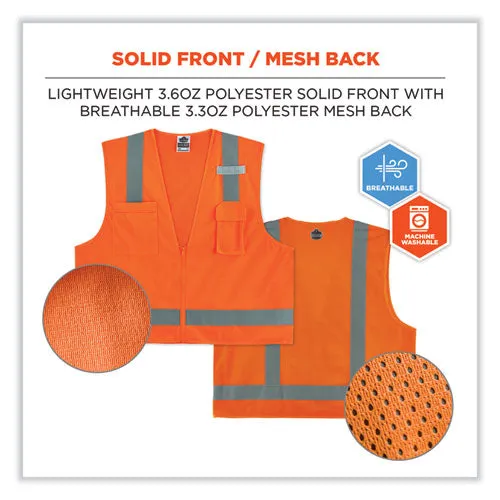 Glowear 8249z-s Single Size Class 2 Economy Surveyors Zipper Vest, Polyester, 4x-large, Orange, Ships In 1-3 Business Days