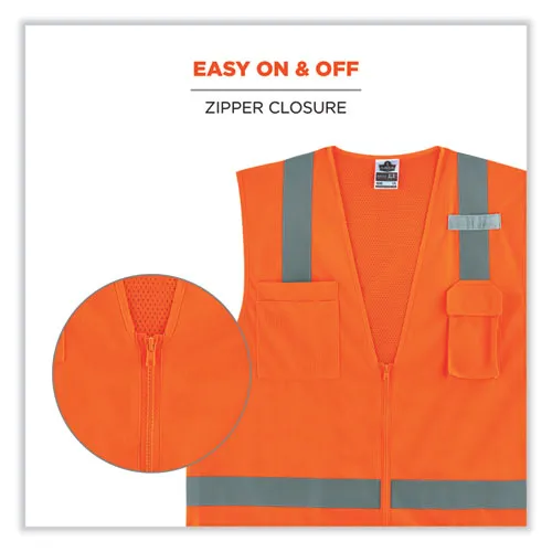 Glowear 8249z-s Single Size Class 2 Economy Surveyors Zipper Vest, Polyester, 4x-large, Orange, Ships In 1-3 Business Days