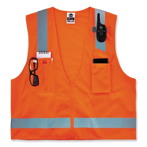 Glowear 8249z-s Single Size Class 2 Economy Surveyors Zipper Vest, Polyester, 5x-large, Orange, Ships In 1-3 Business Days