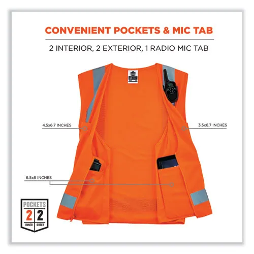 Glowear 8249z-s Single Size Class 2 Economy Surveyors Zipper Vest, Polyester, 5x-large, Orange, Ships In 1-3 Business Days