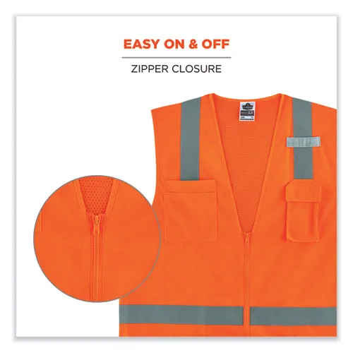 Glowear 8249z-s Single Size Class 2 Economy Surveyors Zipper Vest, Polyester, 5x-large, Orange, Ships In 1-3 Business Days