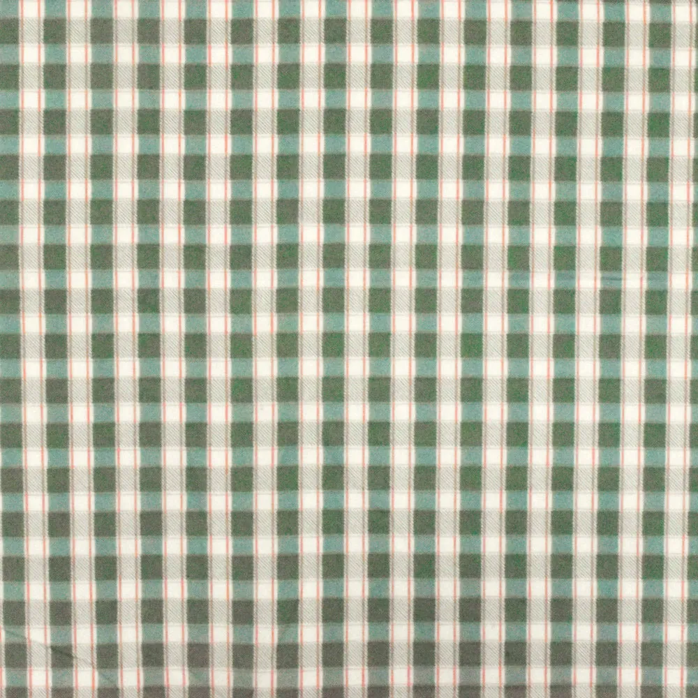 Green-Ivory-Multi Plaid Printed Stretch Cotton Broadcloth Woven Fabric