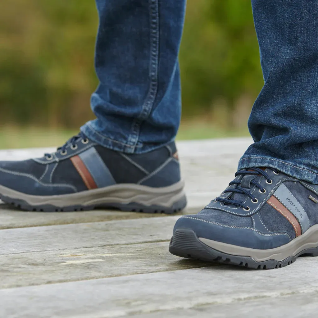 JOSEF SEIBEL Leroy 56 Men's Wide-Fit Waterproof Hiking Shoes – Navy Leather & Suede with Removable Insole