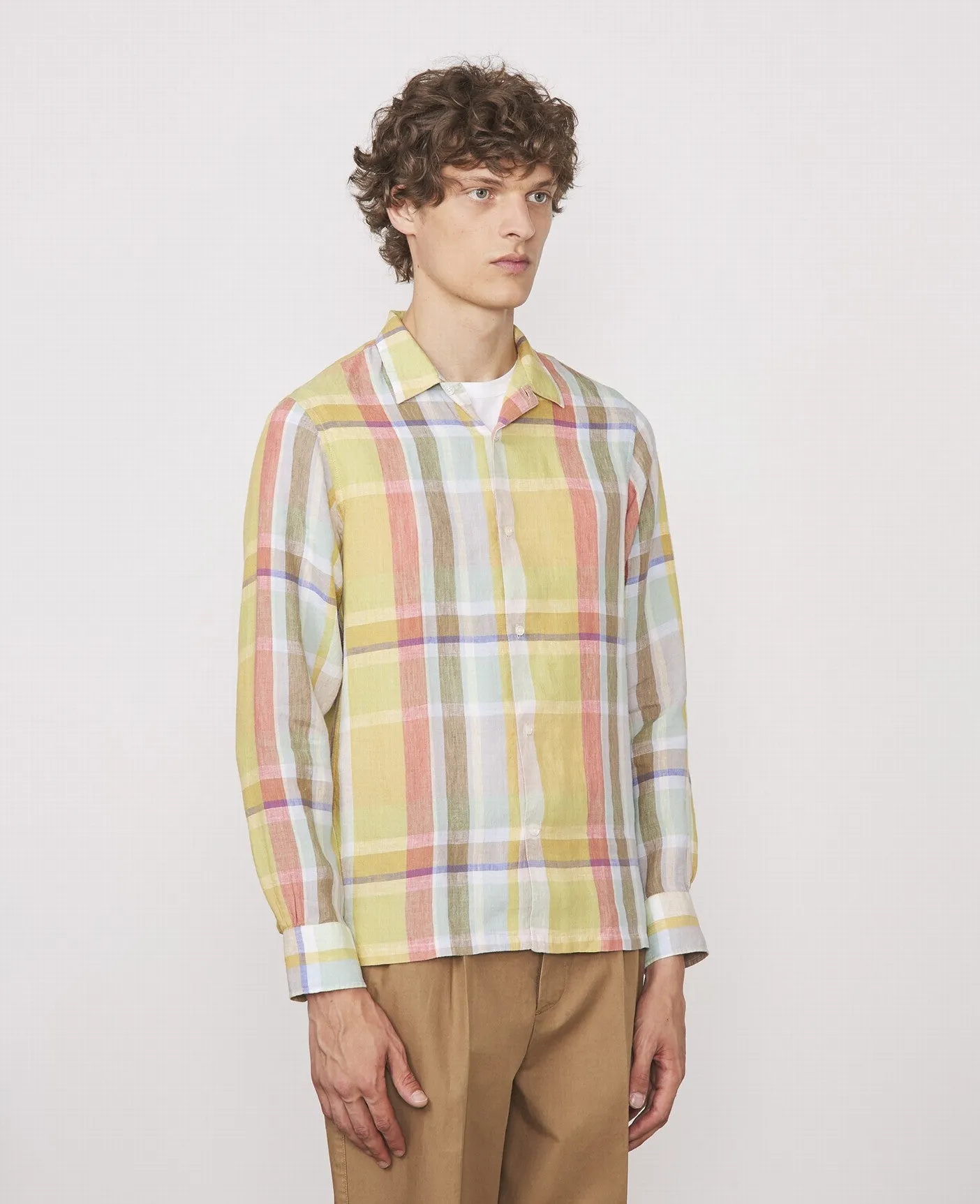 Js No Piping Japanese Linen Shirt - White/Yellow/Green