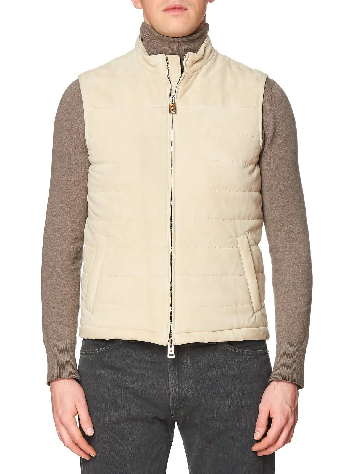 KITON KIRED "Est" Beige Lambskin Suede Leather Vest 48 S